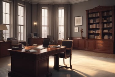 a large desk with a desk and a chair