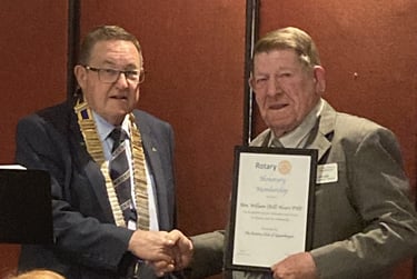2024 President Rod presents Bill Hoare with a Certificate of his Honorary Membership status