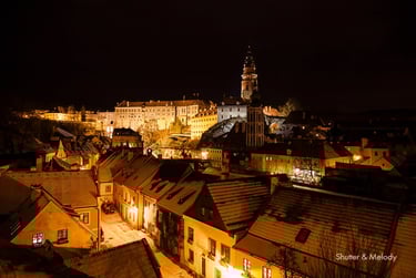 Český Krumlov, Czechia at night.