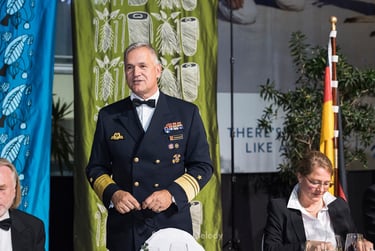 Vice Admiral Kay Achim speaking to guests.