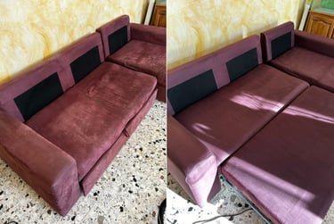 nettoyage de canapé : photo de canapé avant (sale et taché) et après (propre et sans tache)