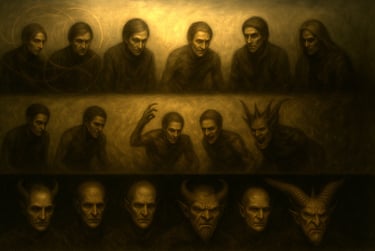 Illustration showing the progression of negative entities from earthbound souls to dark ghosts
