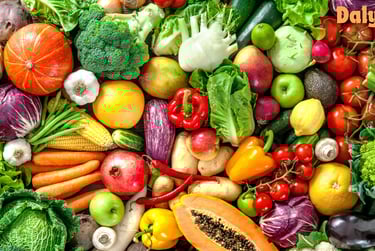 a large assortment of fruits and vegetables in a pile
