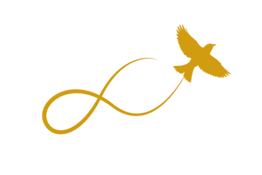 logo firmy - ptak jako symbol uwolnienia, opatrzony liczbą nieskończoność
