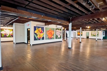 Gallery installation of monumental botanical art by Christine Knize at the Lark, Jacksonville. FL