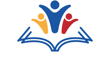 Logo de Eduacción Perú, libro azul con 3 formas simulando personas rojo, amarillo y azul