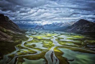 Sarek National park talweg river Sweden cloudy