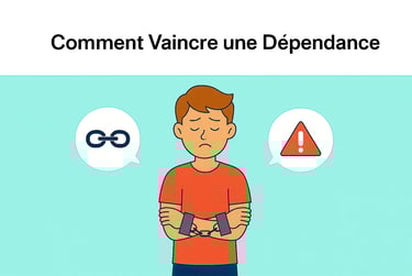 Illustration d’un homme enchaîné représentant la lutte contre la dépendance et l’importance de la libération, addiction, rech