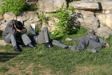 Security guards in Beijing taking a nap during their break time