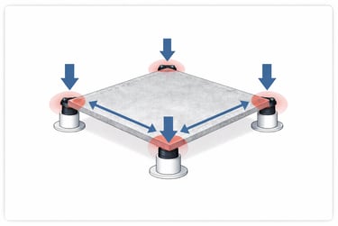 Support points on a pedestal tile. 