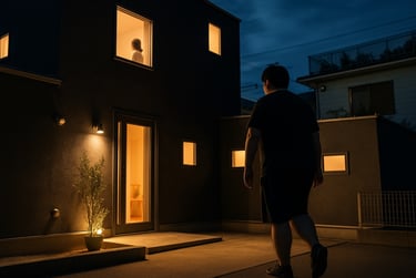 堺市東区で発生した住居侵入事件をイメージした夜の住宅と男性の様子|堺市のニュースならサカイタイムズ