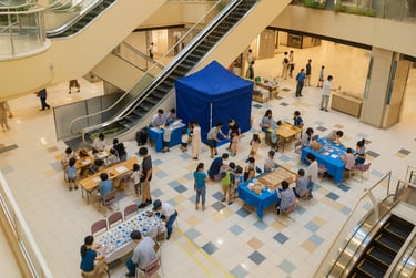 堺市にあるアリオ鳳というショッピングモールで、ゴミ減量や資源再利用のために企業が集まって工作やゲームなどをするイベントの画像。