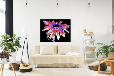 Canvas print on a livingroom wall with an artistic photographic Daisy Flower printed on it. 