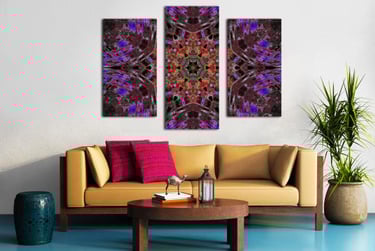Split Canvas Print with abstract kaleidoscope printed on it.