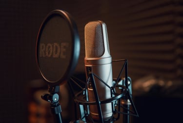 a microphone and a microphone in a recording studio for recording voice overs
