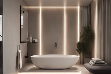a bathtub with a large bathtub and a couch