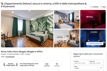 Screenshot di annuncio Airbnb di appartamento a Roma gestito professionalmente per affitti brevi