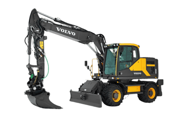 Kiemai.lt Ratinis ekskavatorius Volvo EW160D su roto tiltu ir puspriekabe