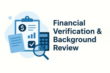 Illustration showing financial documents, calculator, and magnifying glass representing financial