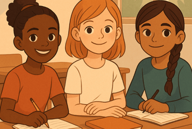 Dessin de filles en classe pour illustrer la journée internationale des filles