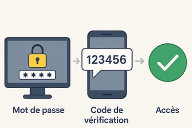 Infographic explaining two-factor authentication with password, verification code, and secure access
