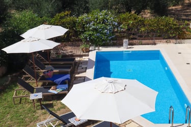 sunbeds and umbrellas by the pool