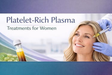 a woman with shoulder length hair smiling as gloved hands with platelet rich plasma 