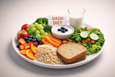 Figura 2 — Exemplo visual do padrão DASH (Render 3D; imagem gerada pelo Nutro AI).