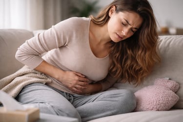 Douleurs de règles et douleurs pelviennes : femme souffrant du bas-ventre, accompagnement en ostéopa