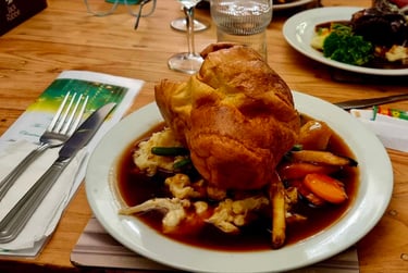 Image showing a Sunday roast dinner with large Yorkshire pudding.