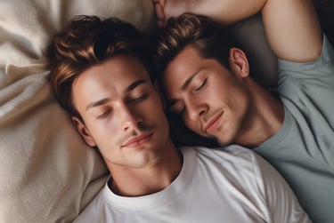 man and woman lying on bed