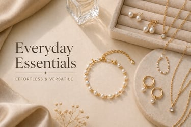 Elegant collection of gold and pearl jewelry including necklaces, earrings, and a bracelet.