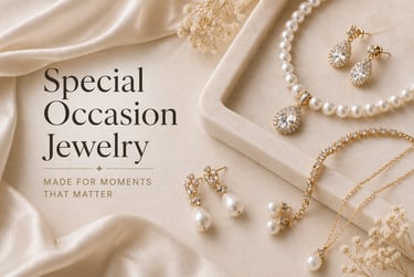Elegant bridal jewelry set with pearl necklaces and diamond drop earrings on a silk background.