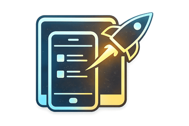 Fast website launch with mobile app and rocket symbol representing speed and performance