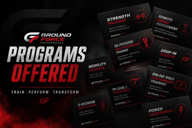 Ground Force Performance golf training programs offering strength packages, swing assessments, and TPI assessments.