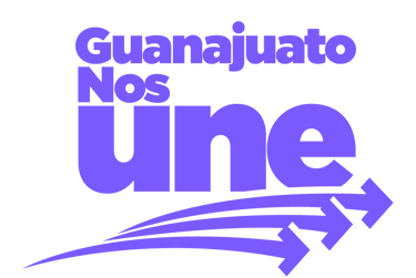 Oficial Guanajuato Nos Une logo morado con tres flechas