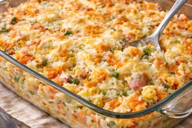 arroz de forno simples e barato com legumes gratinado