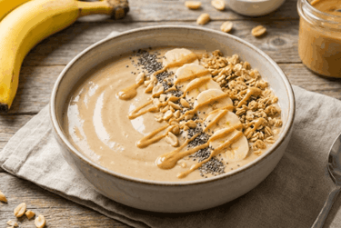 Smoothie bol protéiné banane, beurre de cacahuète & tofu soyeux