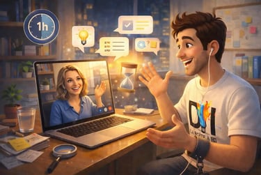 Appel vidéo d’1 heure pour tester une idée de reconversion numérique après 40 ans avec Dam, La Boîte à DI.