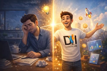 Tester son idée avant une reconversion numérique après 40 ans, illustrant un changement positif avec Dam, La Boîte à DI.