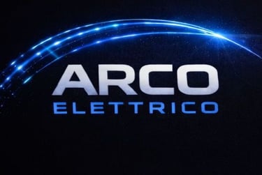Arco Elettrico company logo with blue light energy arcs on a dark background.
