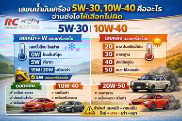 คู่มือเกรดความหนืดน้ำมันเครื่องรถยนต์ เปรียบเทียบ 5W-30 และ 10W-40 สำหรับการสตาร์ทเครื่อง