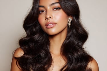 Ondas suaves estilo Hollywood para invitada de boda con acabado brillante