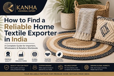 Reliable home textile exporter in India showcasing premium braided rugs, cushions, throws, and home 