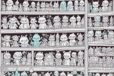 a book opened to show a shelf of toys