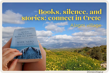 A person holding a book in their hands in nature in Crete