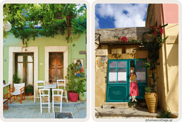 Vibrant street painting on the old stone streets of Archanes, showcasing the village's charm
