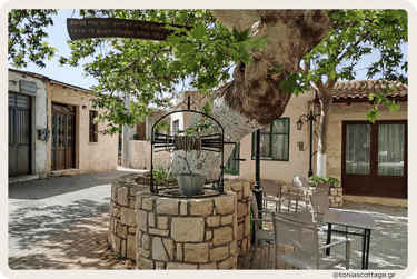 Alagni Village main square featuring the Platanus tree and traditional stone well