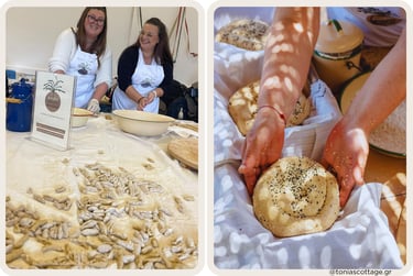 Women preparing and shaping traditional bread at the Cretan Cuisine Festival.