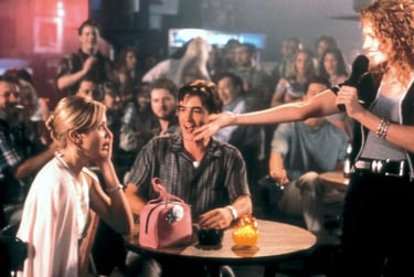 Iconic karaoke scene from My Best Friend’s Wedding (1997) with Cameron Diaz, Dermot Mulroney, and Ju